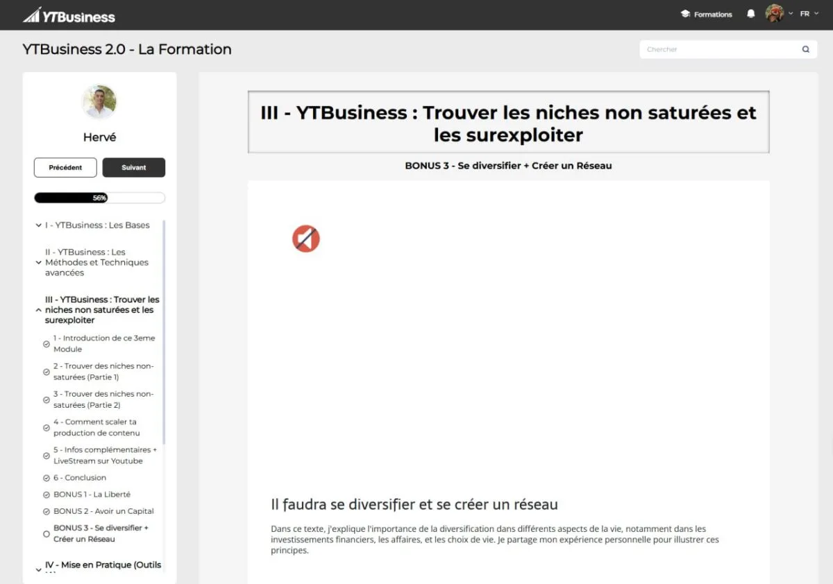 Interface de YTBusiness 2.0 — module consacré à l'identification des niches non saturées